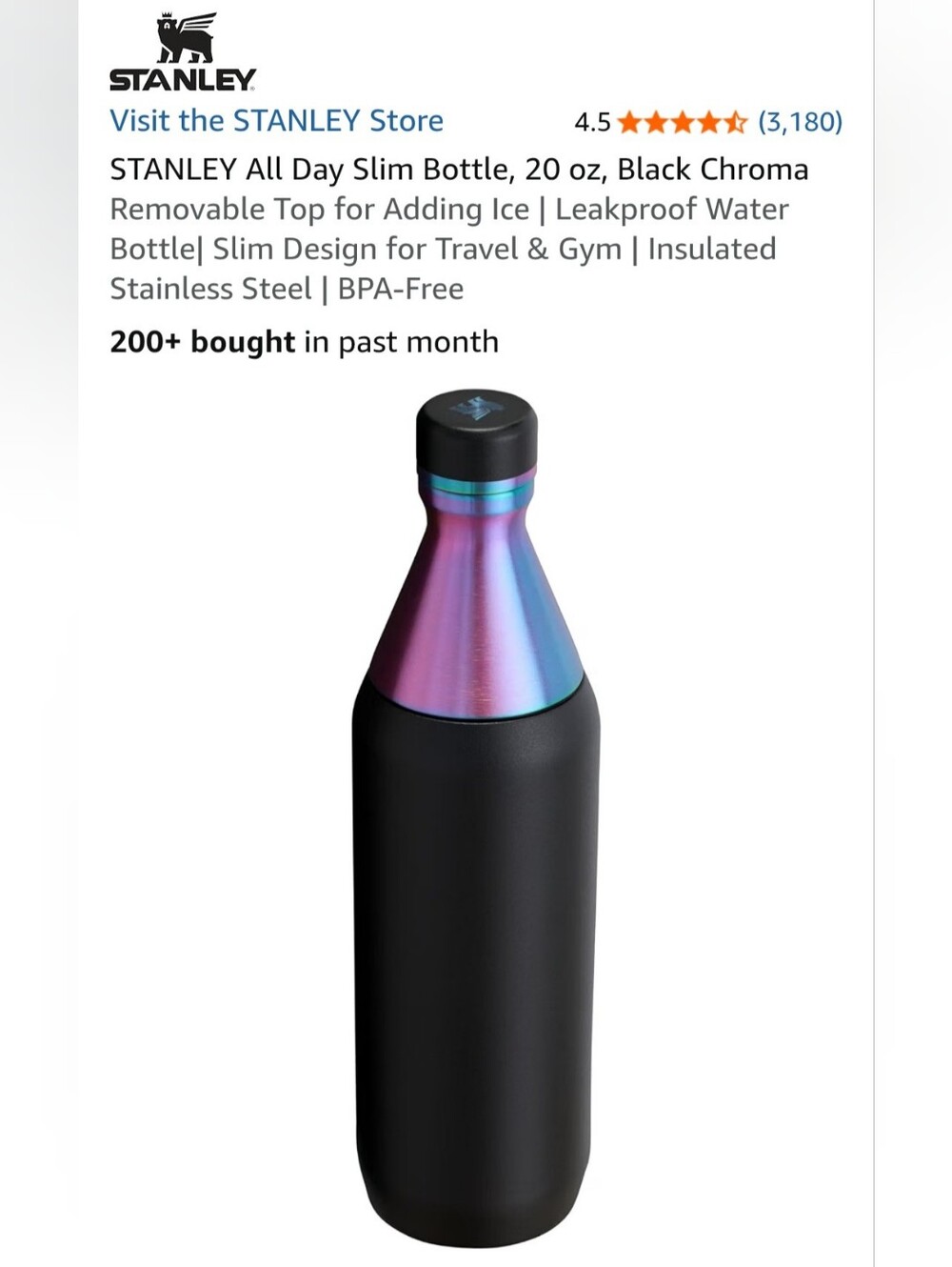 NWT Stanley All Day Slim Bottle Black Chroma Collection - Picture 6 of 14